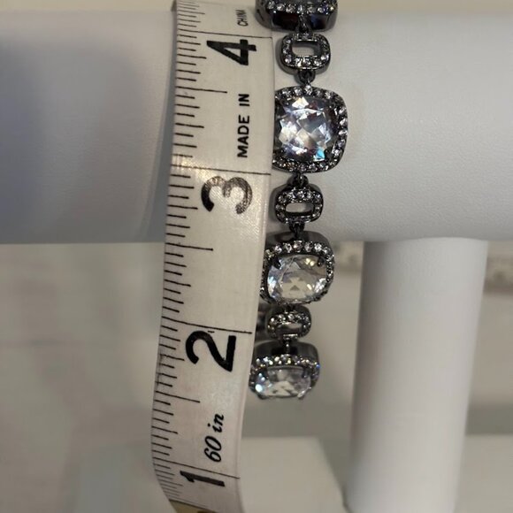 Silver Bracelet Created Quartz and Cubic Zirconia Black Plating 7.5" - Picture 7 of 16